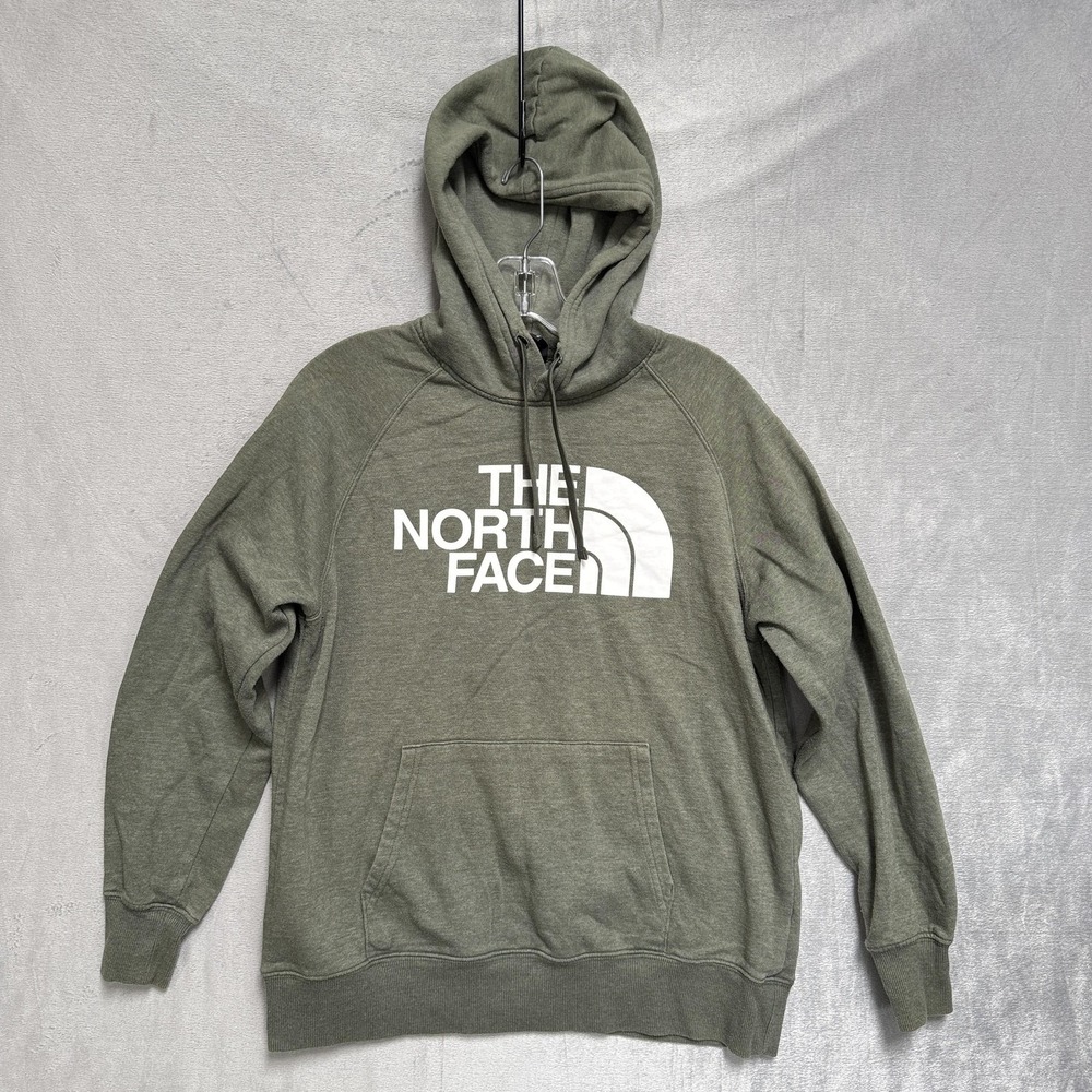 The North Face Hoodie Womens Medium Green Olive Pullover Fleece‎ Logo Sweatshirt